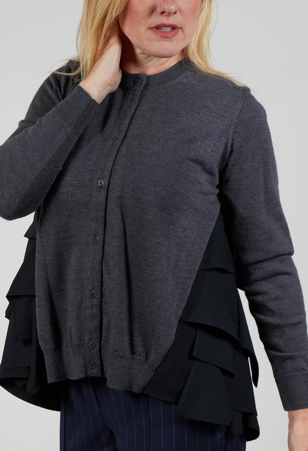 Contrasting Cardigan in Antracite and Nero