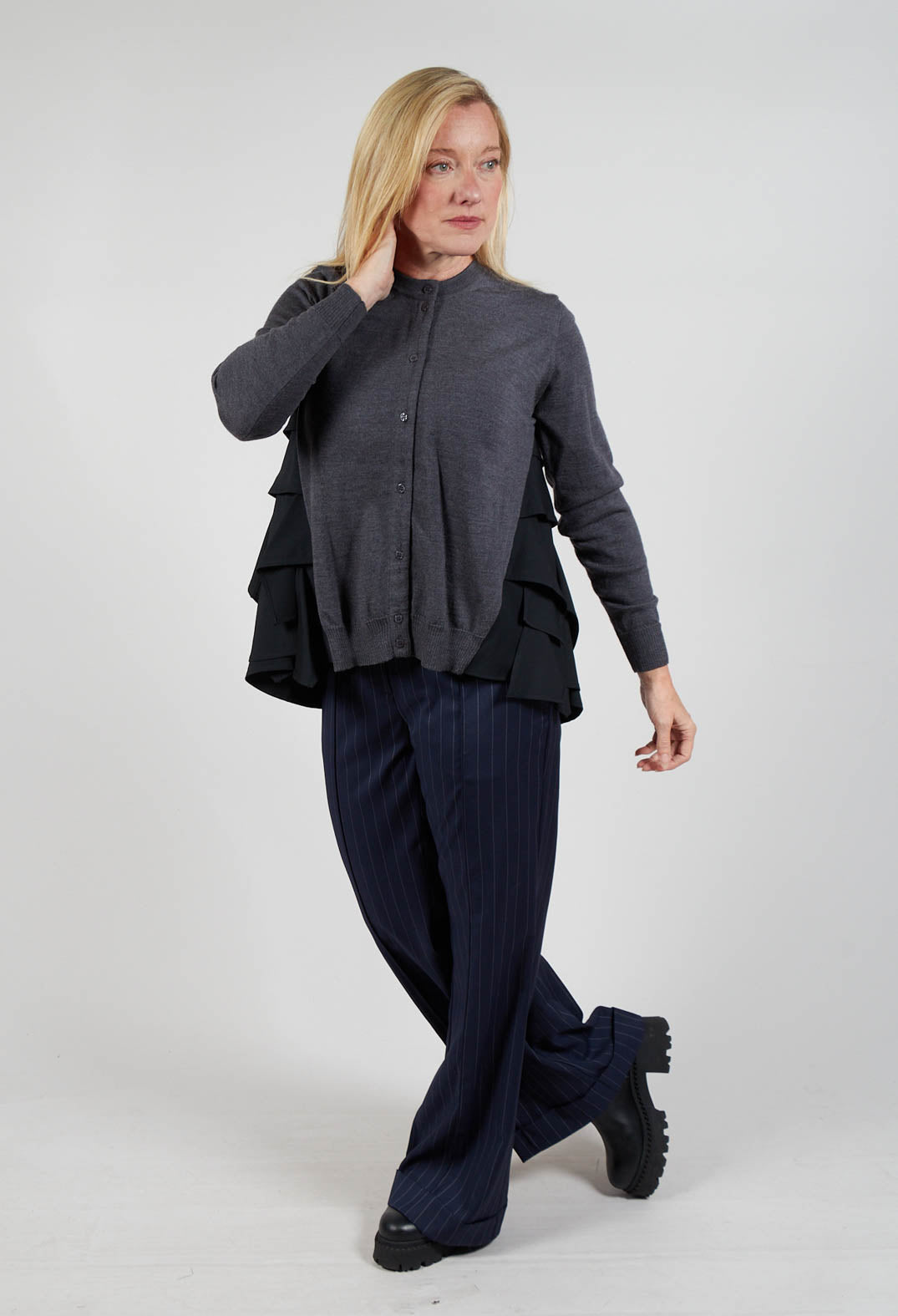 Contrasting Cardigan in Antracite and Nero