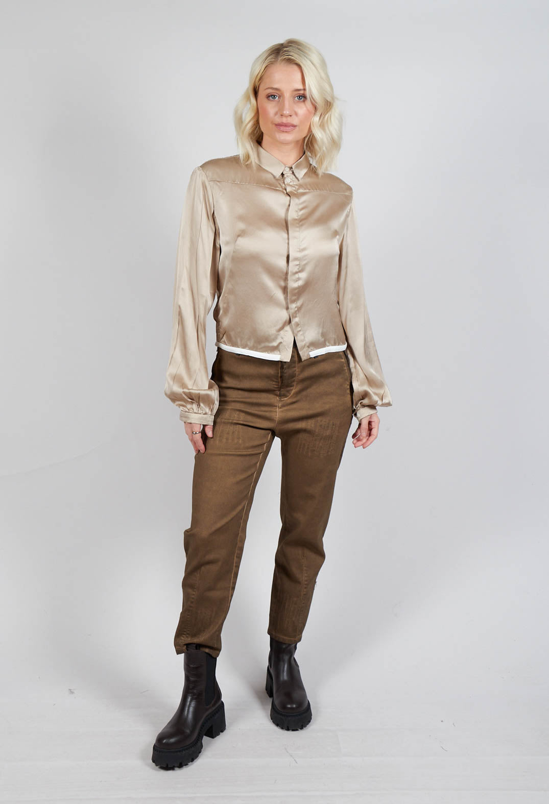 Contrasting Hem Shirt in Gold