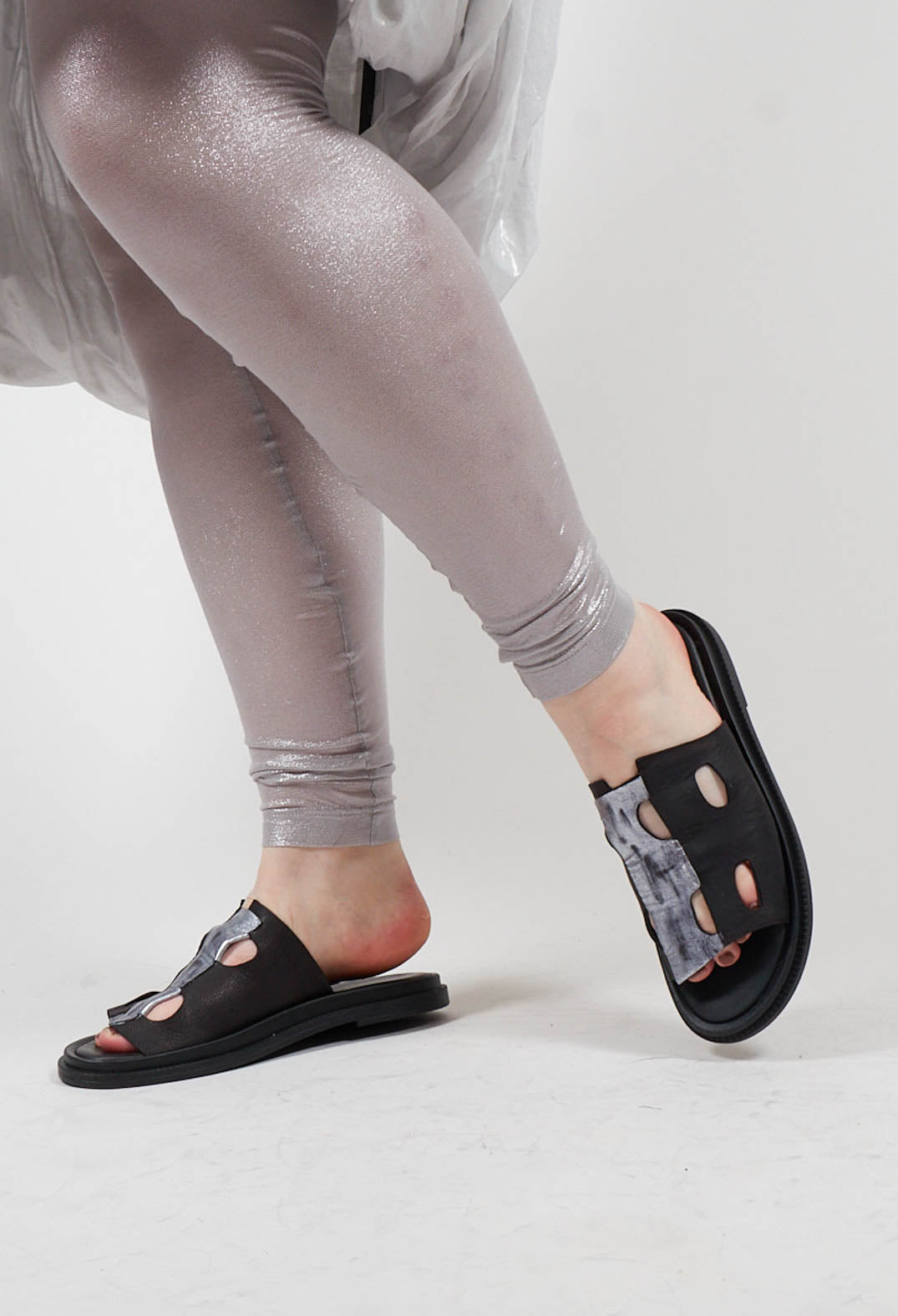 Cora Slip On Sandals in Black Silver