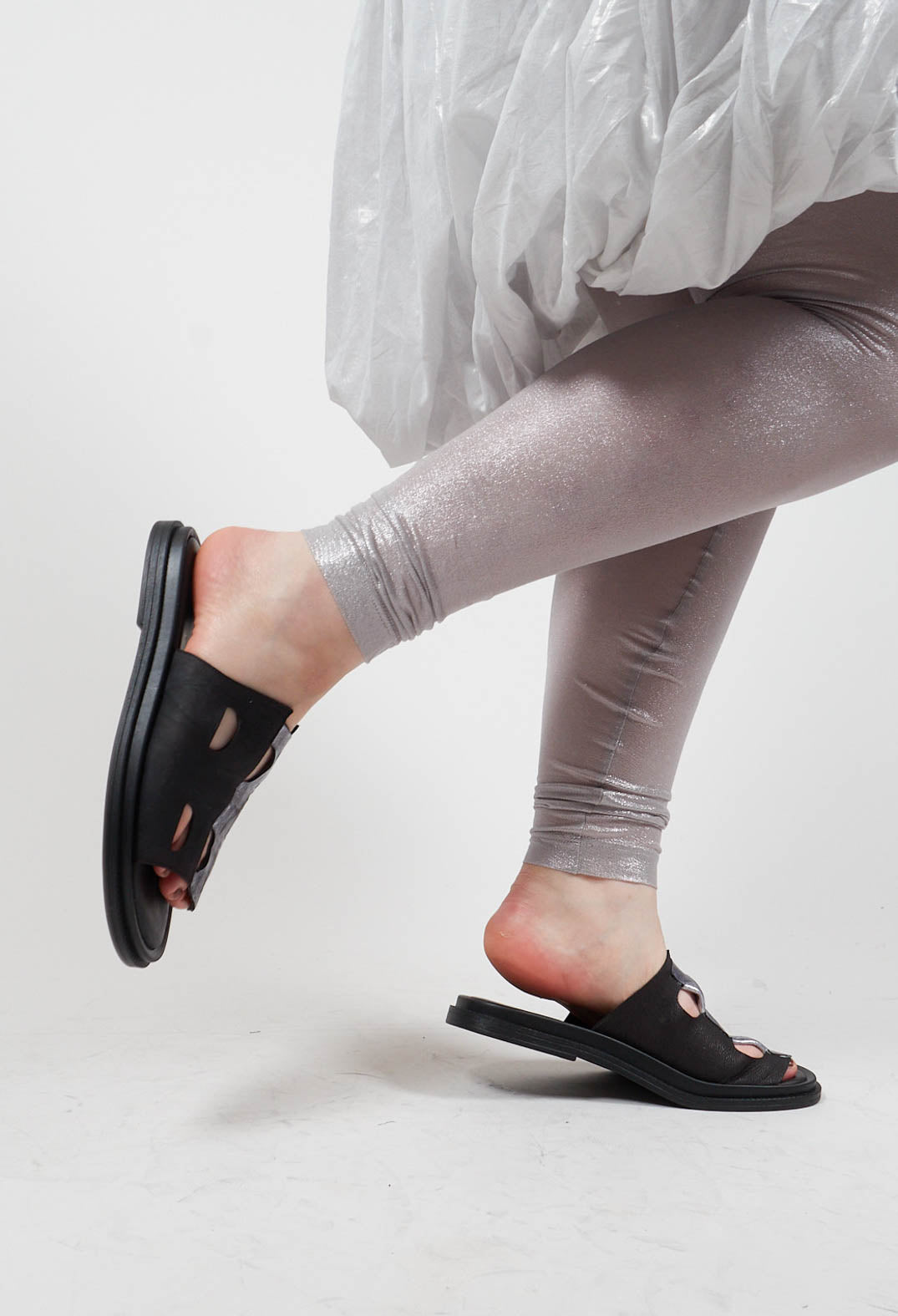 Cora Slip On Sandals in Black Silver