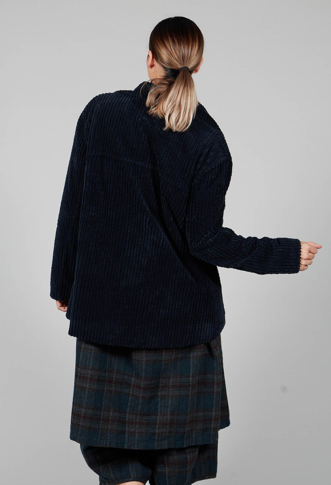 Cotton Curduroy Double Breasted Coat in Dark Blue