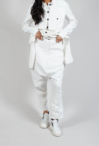 Cotton Drop-Crotch Trousers in Starwhite
