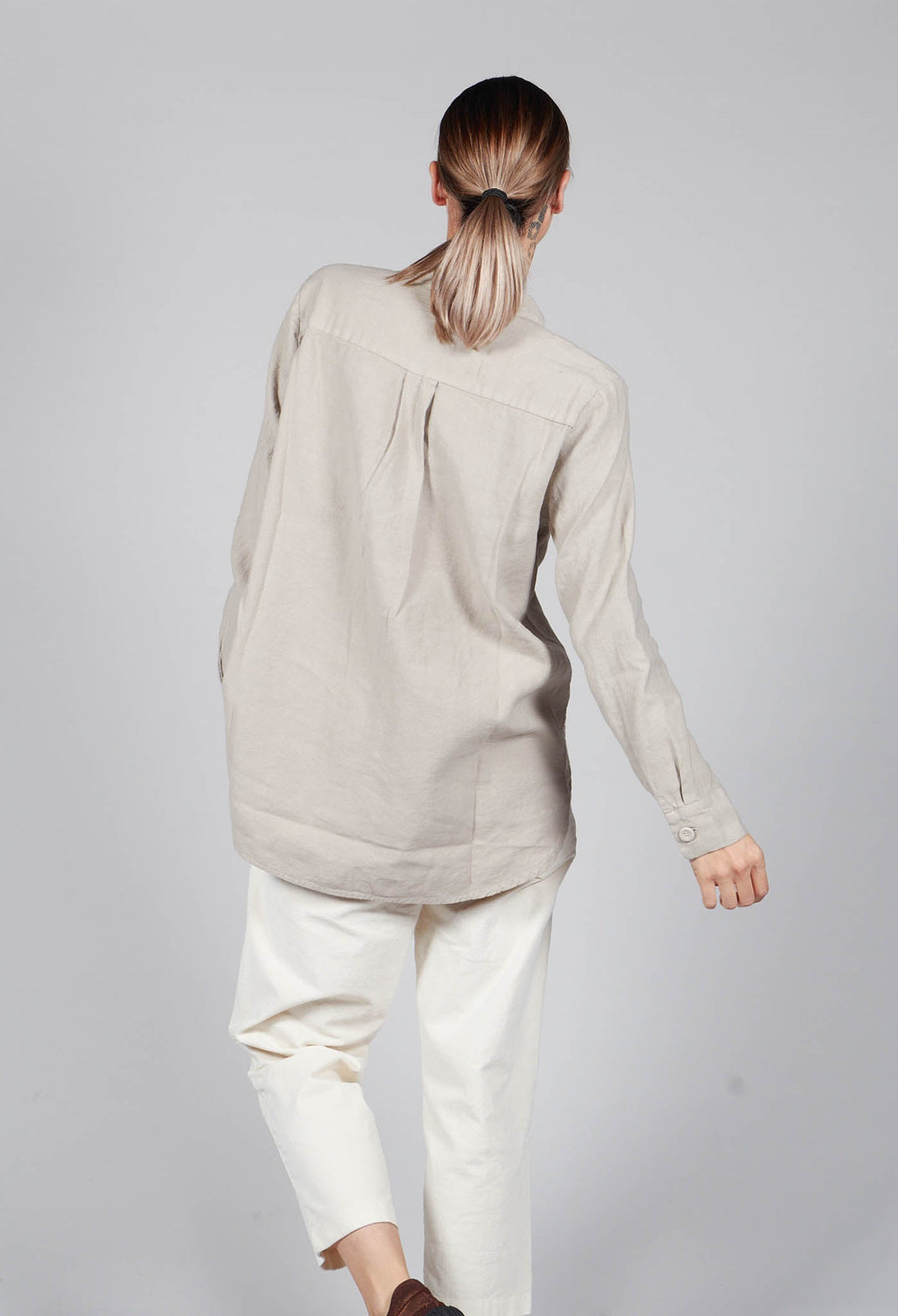 Cotton Linen Blend Button Up Shirt in Sand