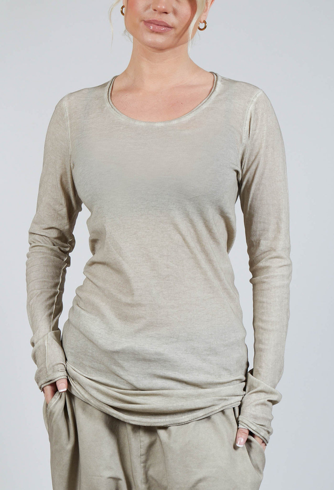Cotton Long Sleeve Top in Straw Cloud