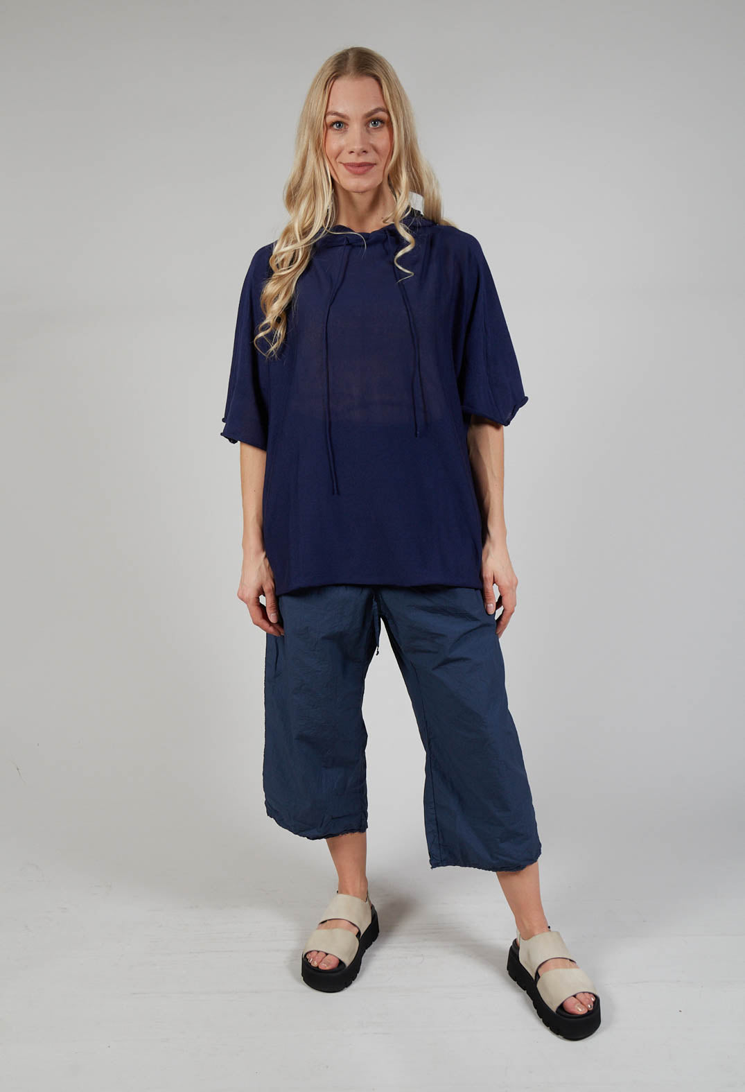 Cotton Maxi Hoodie in Navy