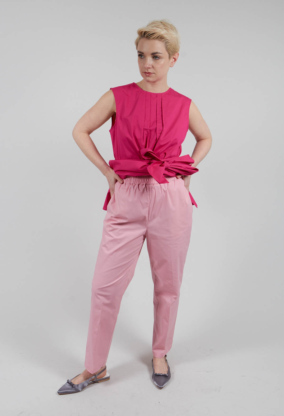 Cotton Poplin Joggers in Flamingo