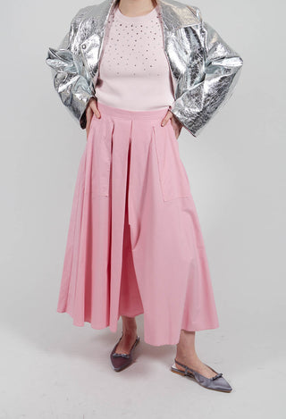 Cotton Poplin Skirt with Patch Pockets in Flamingo