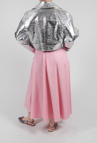 Cotton Poplin Skirt with Patch Pockets in Flamingo