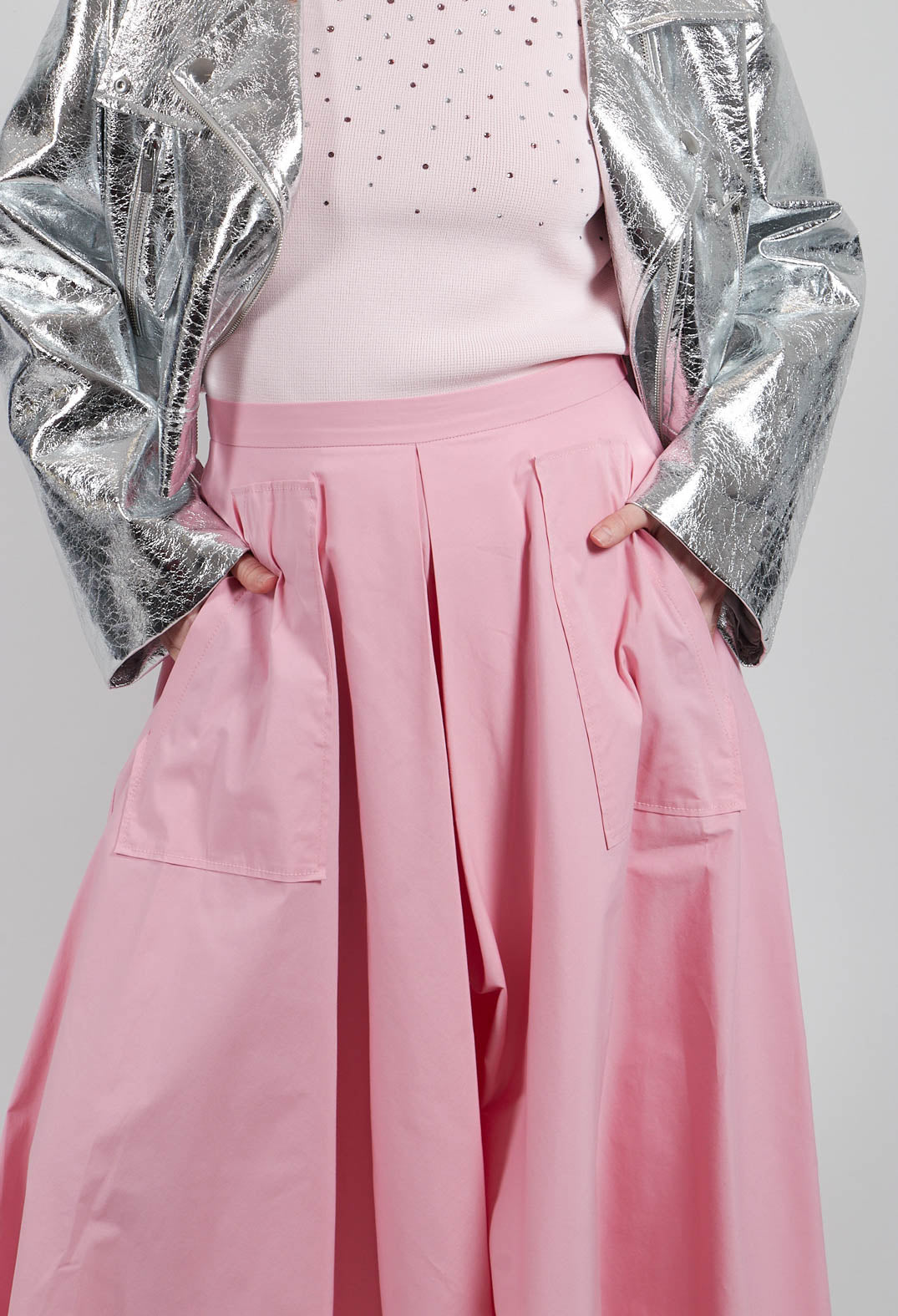 Cotton Poplin Skirt with Patch Pockets in Flamingo