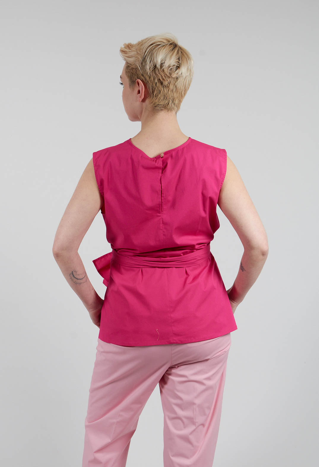 Cotton Poplin Top with Belt in Party Punch
