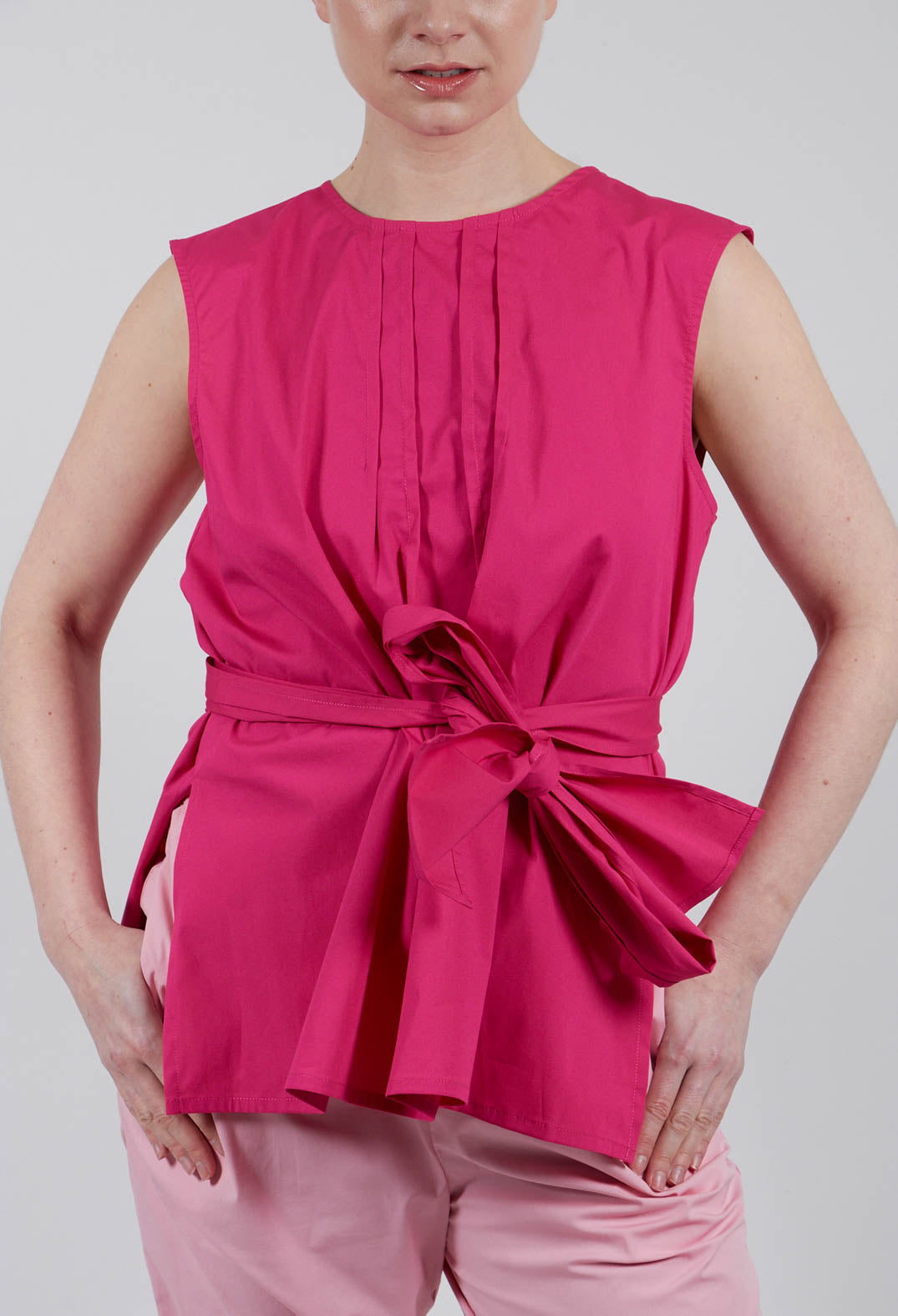 Cotton Poplin Top with Belt in Party Punch