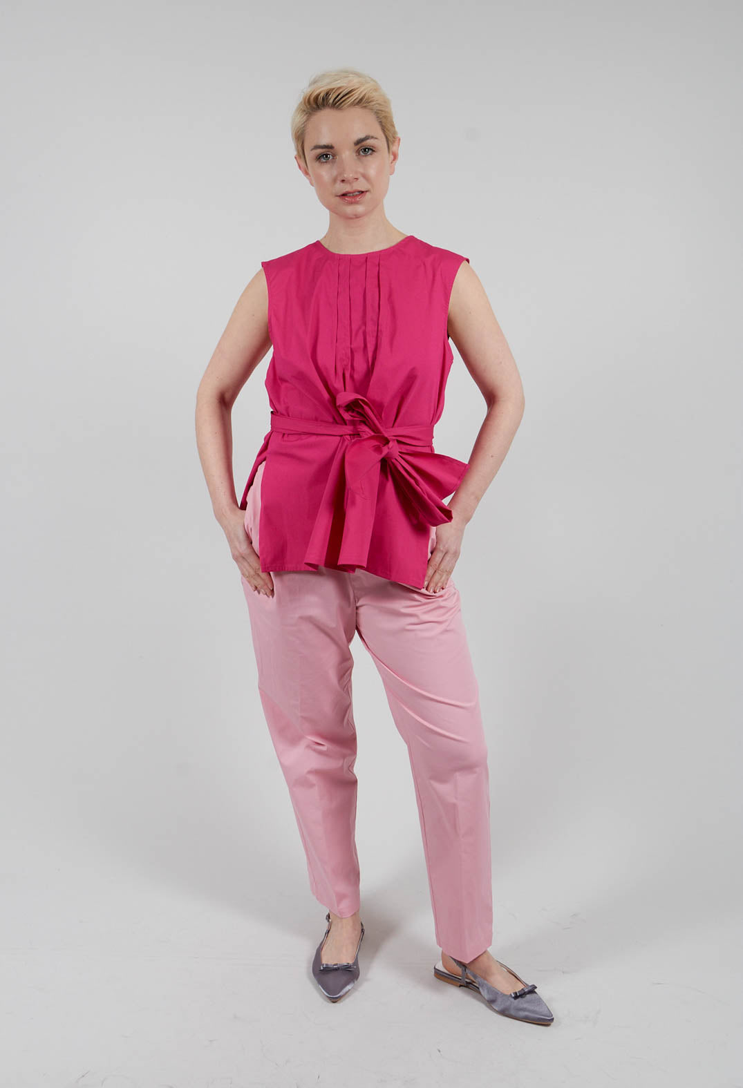 Cotton Poplin Top with Belt in Party Punch