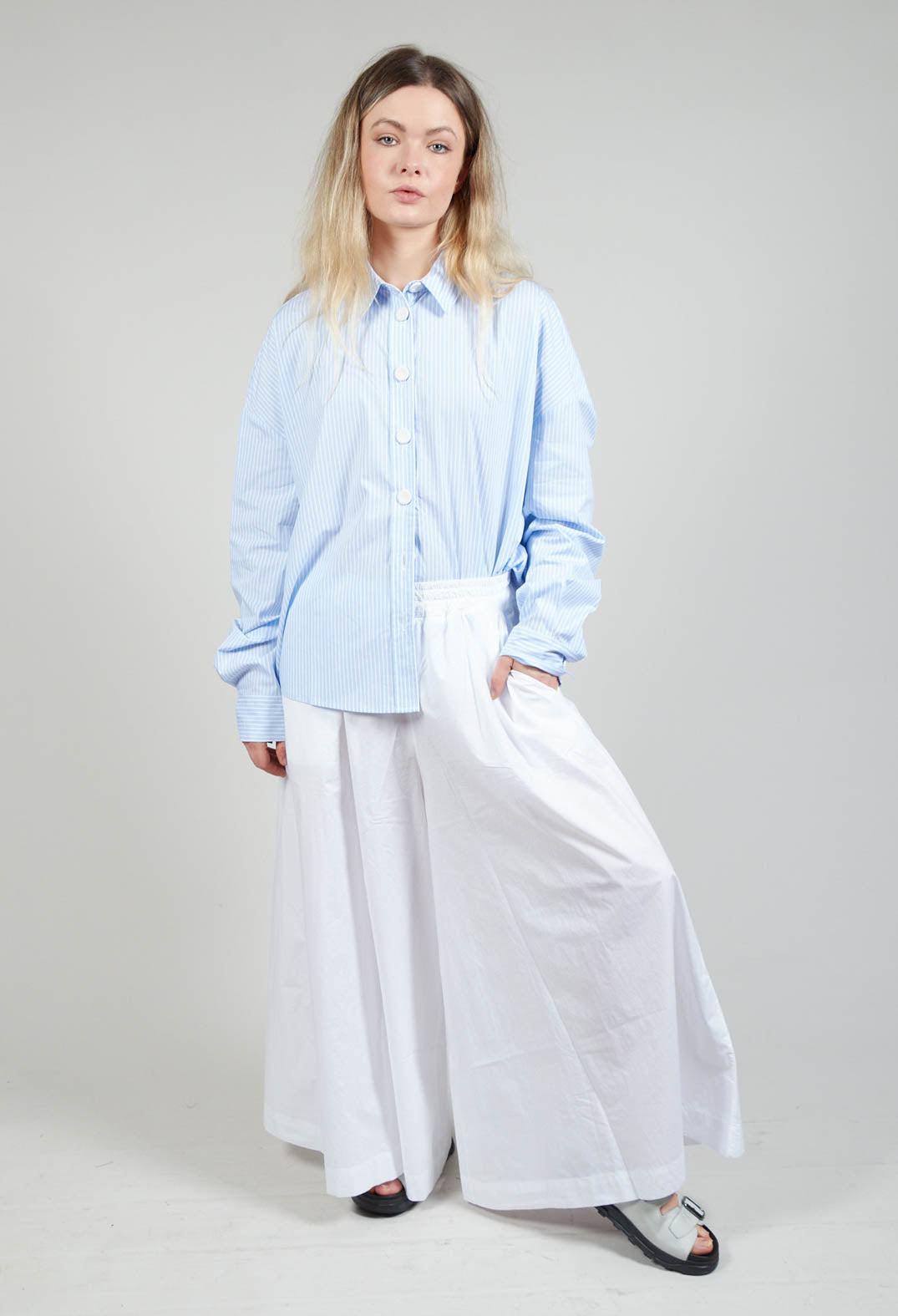 Cotton Wide Leg Trousers in Bianco