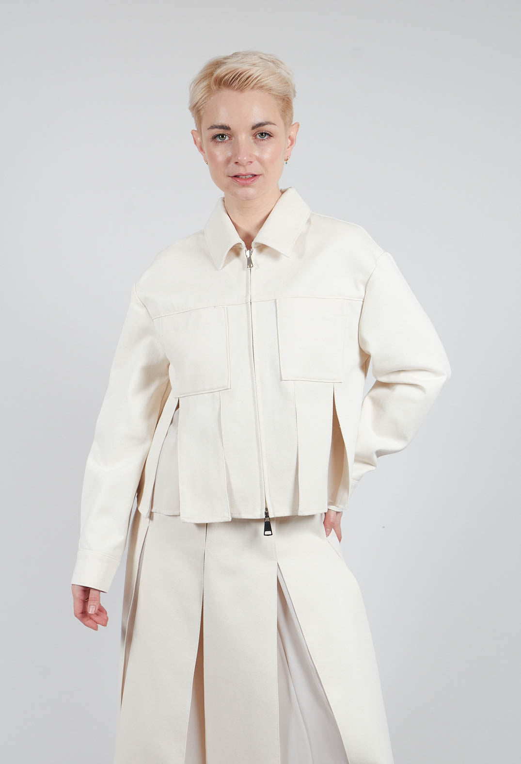 Cotton and Georgette Jacket in Sea Salt