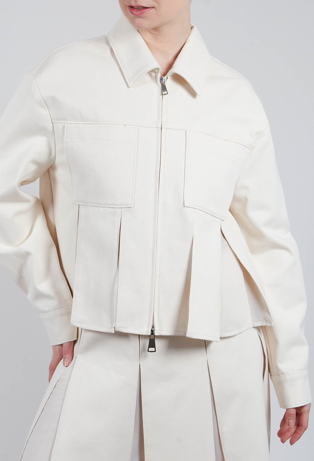 Cotton and Georgette Jacket in Sea Salt