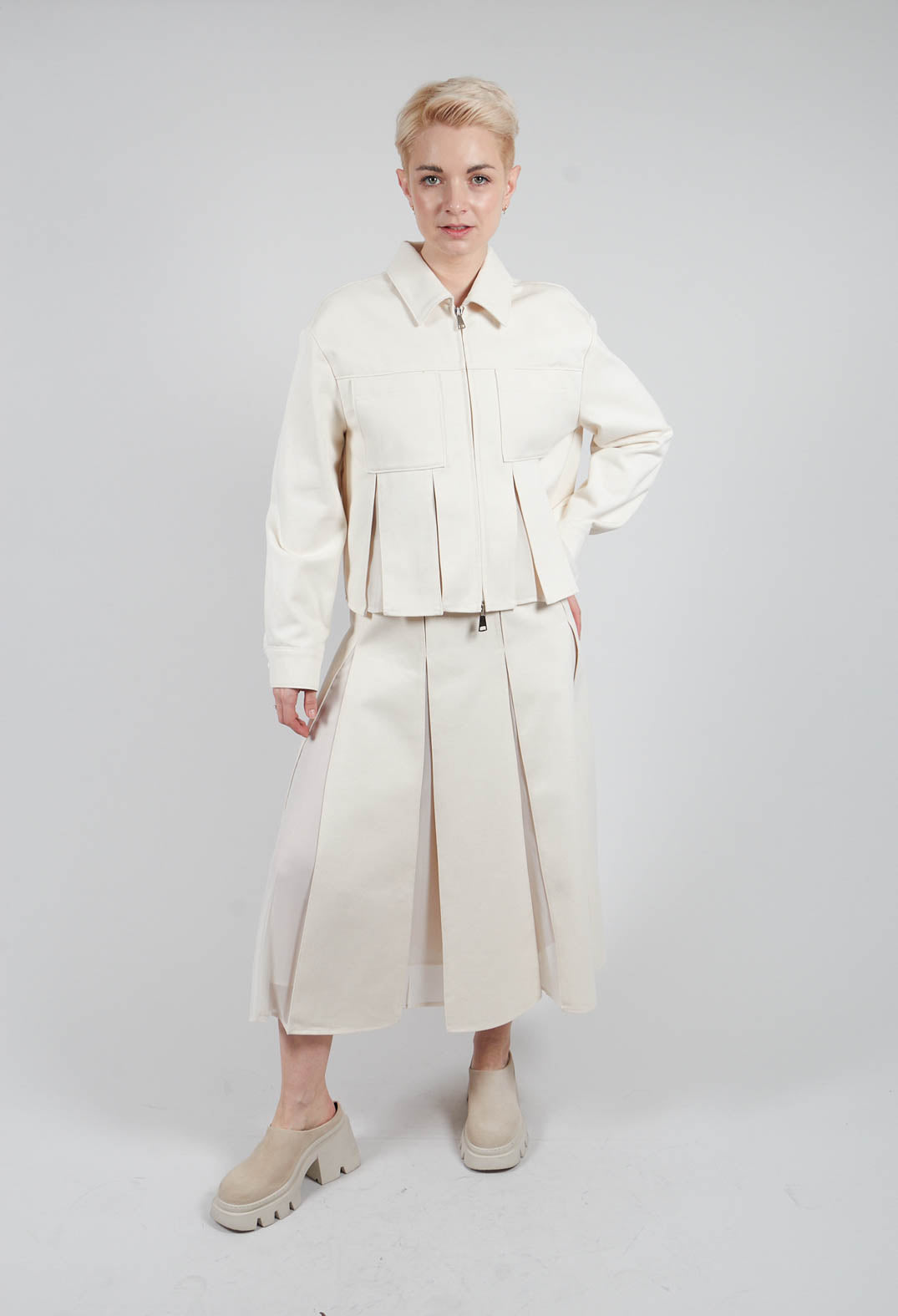 Cotton and Georgette Panel Skirt in Sea Salt