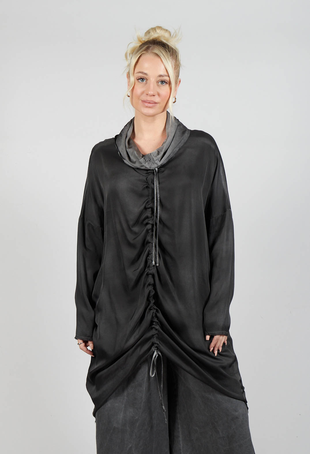 Cowl Neck Dress in Raso Viscosa Grey Storm