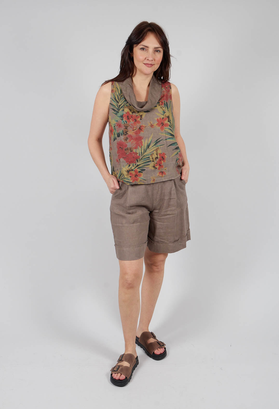 Cowl Neck Sleeveless Top in Fango