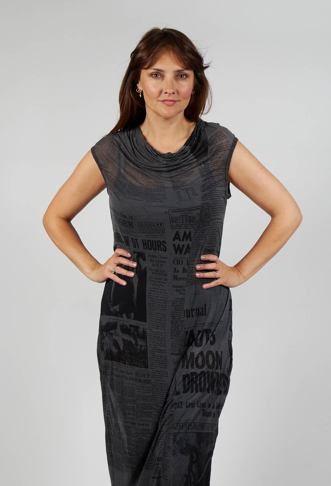 Cowl Neckline Dress in Coal Print Cloud