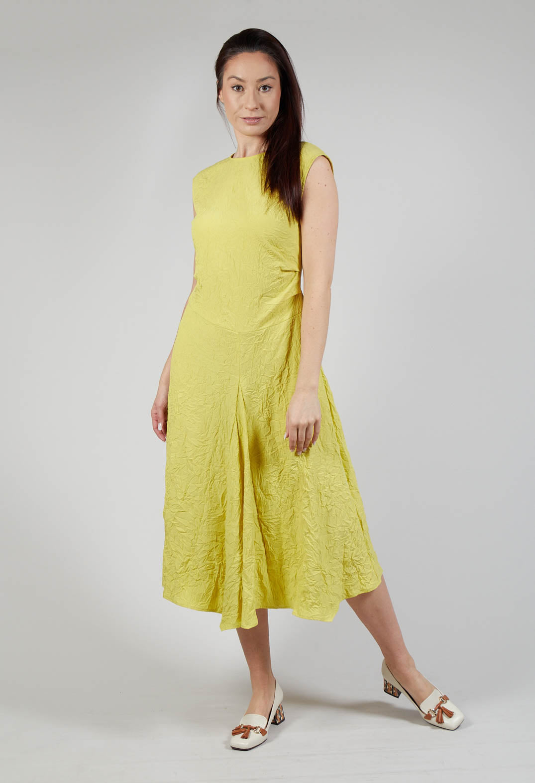 Creased Cotton Dress in Apple Green