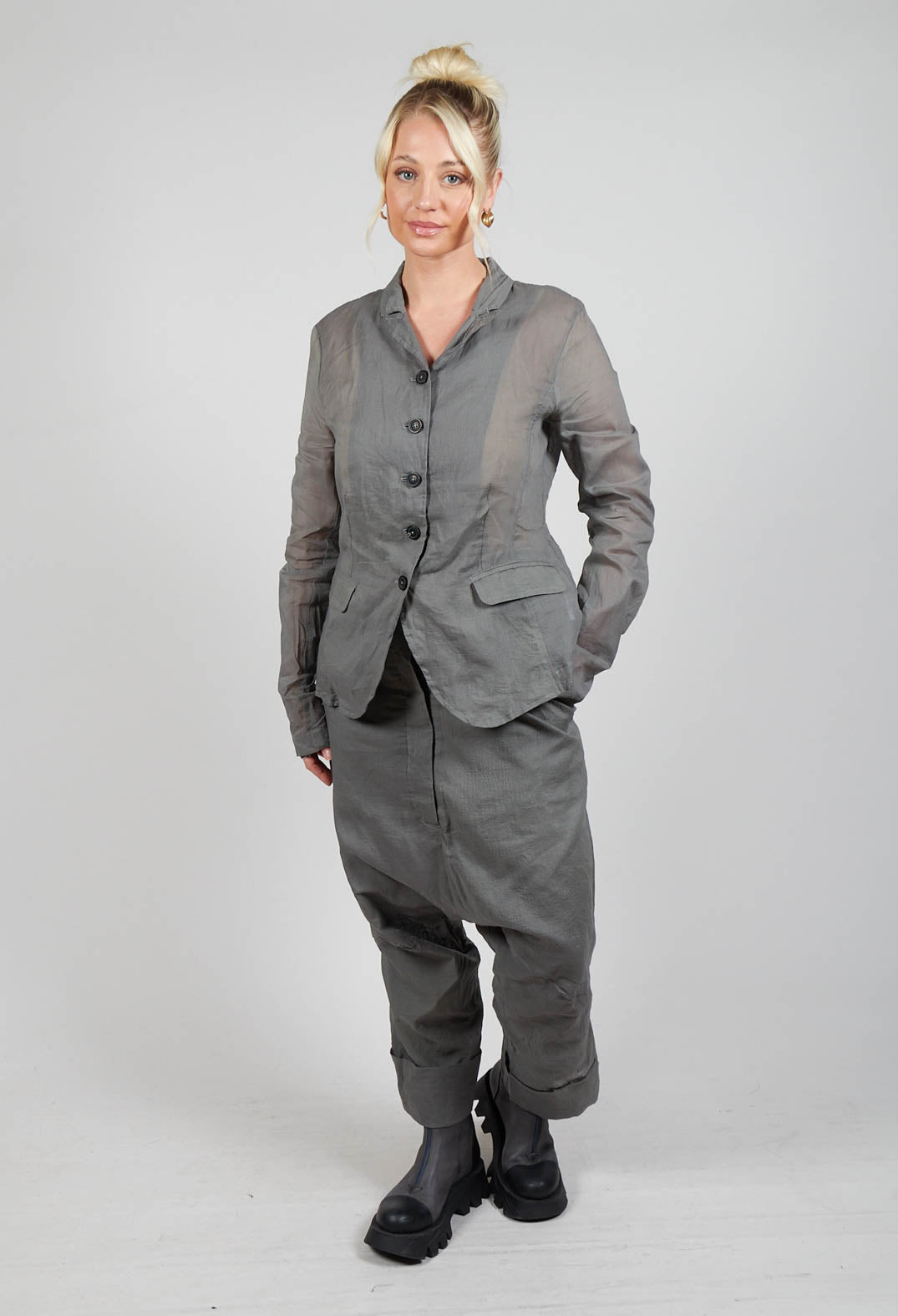 Creased Effect Jacket in Pencil Cloud Stiff