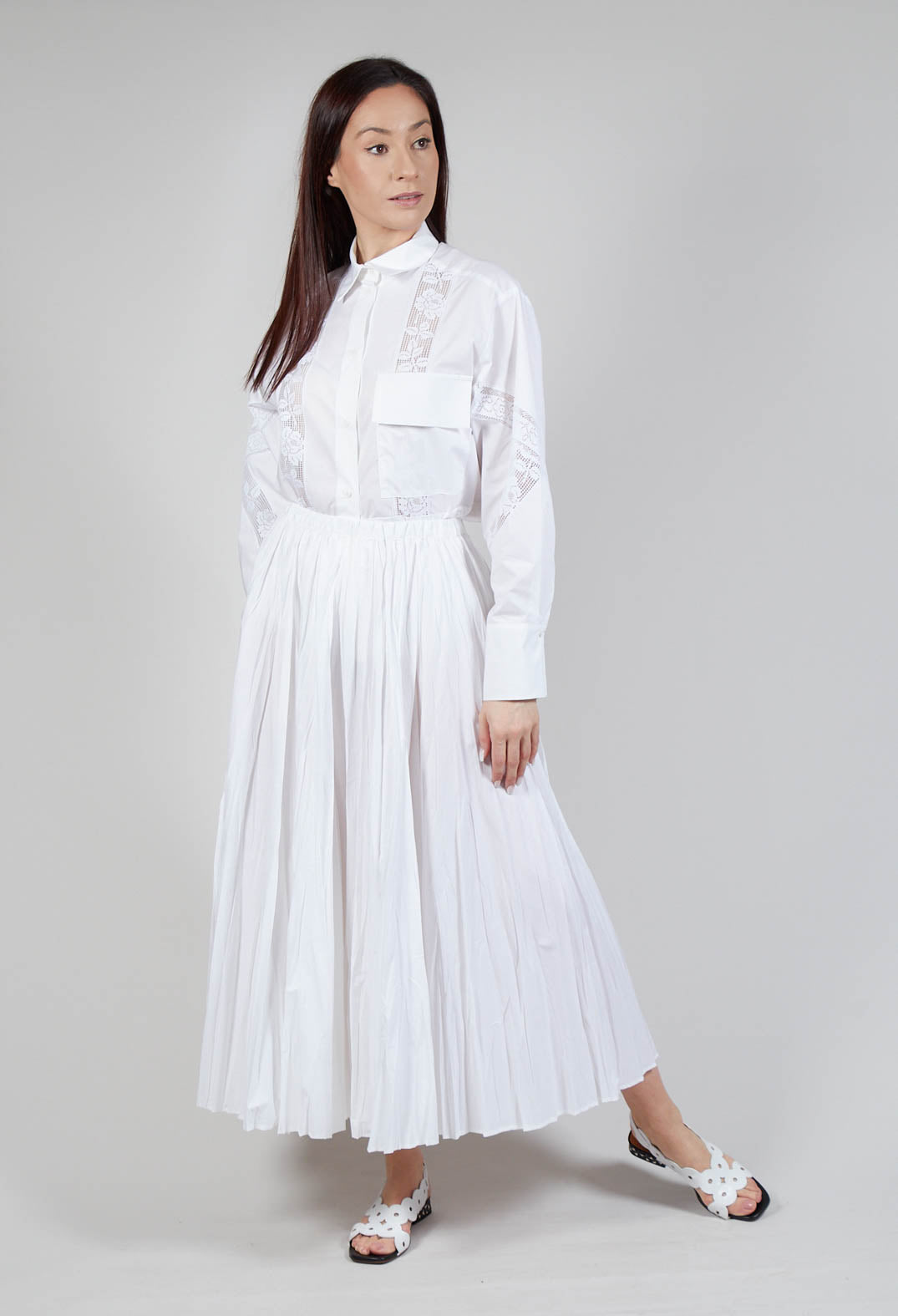 Creased Poplin Skirt in White