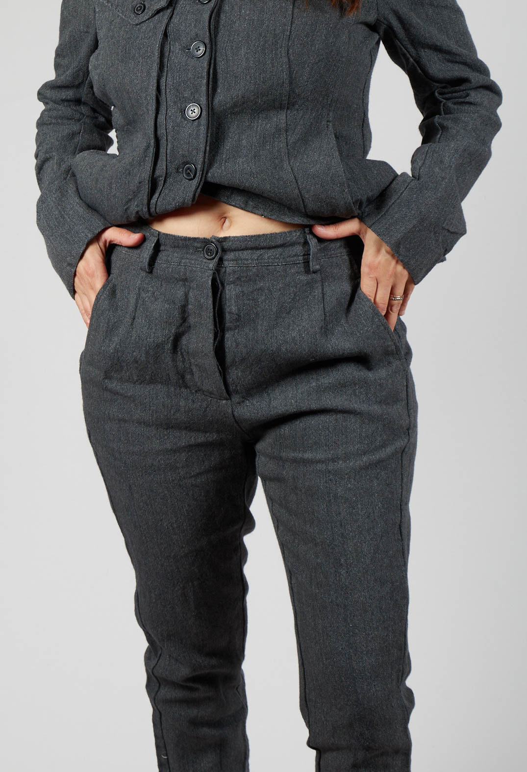 Crinkle Effect Trousers in Slate Mel