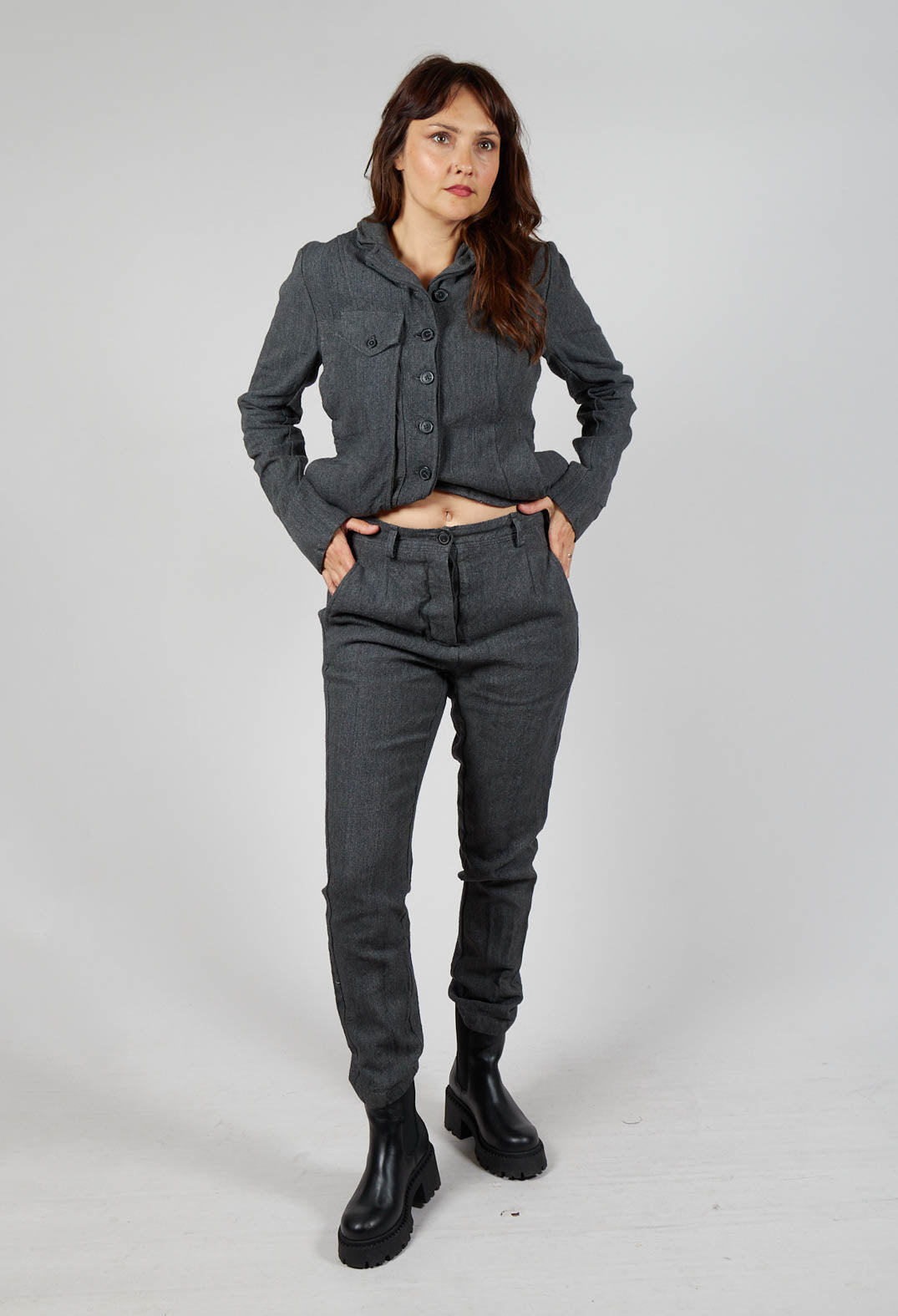 Crinkle Effect Trousers in Slate Mel