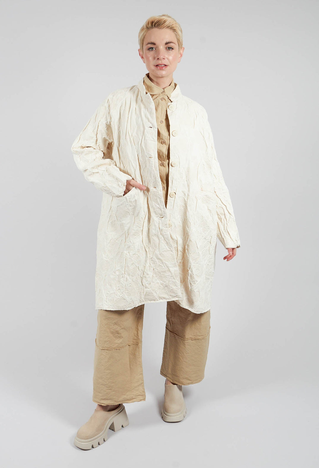 Crinkle Fabric Coat in Chalk