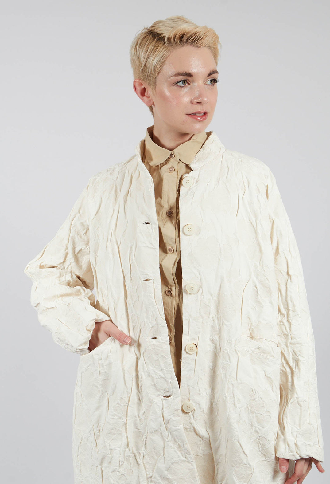 Crinkle Fabric Coat in Chalk