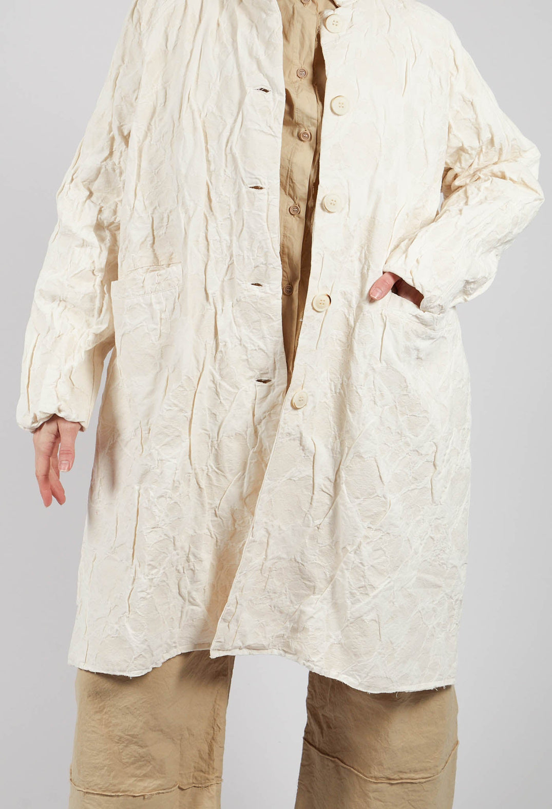 Crinkle Fabric Coat in Chalk