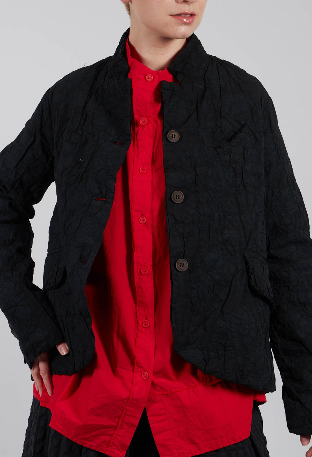 Crinkle Fabric Jacket in Black