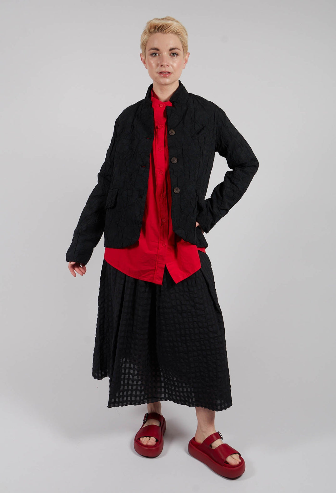 Crinkle Fabric Jacket in Black
