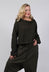 ladies cropped black pullover with wide round neck in khaki cloud