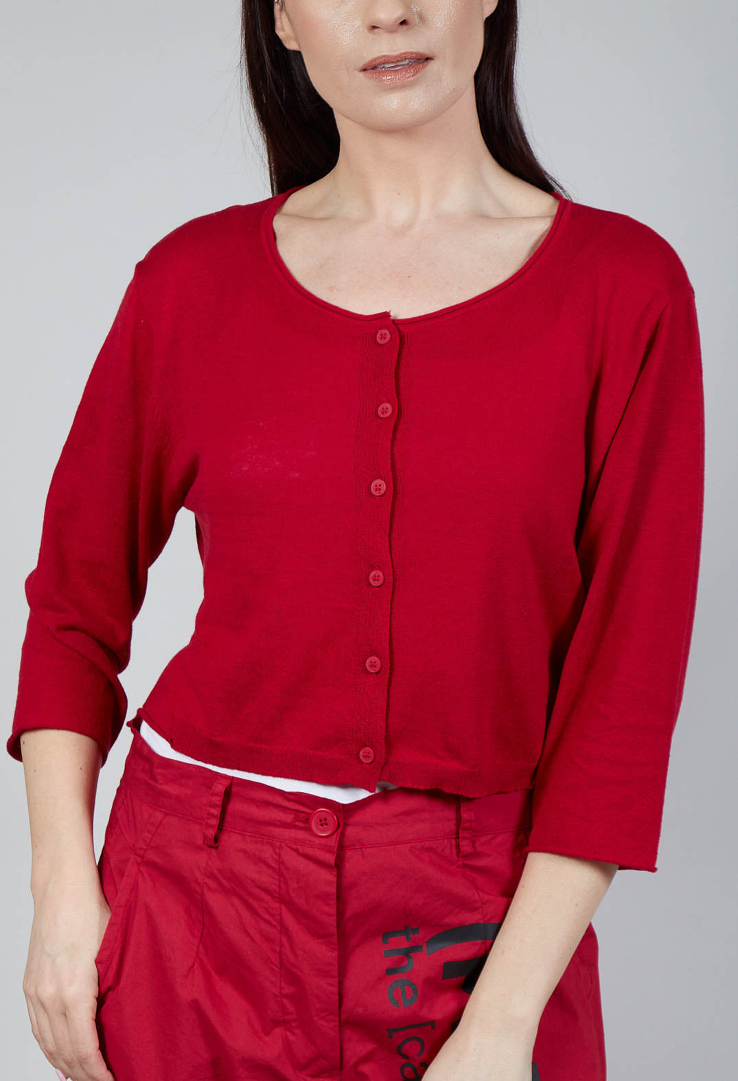 Cropped Button Through Cardigan in Chili