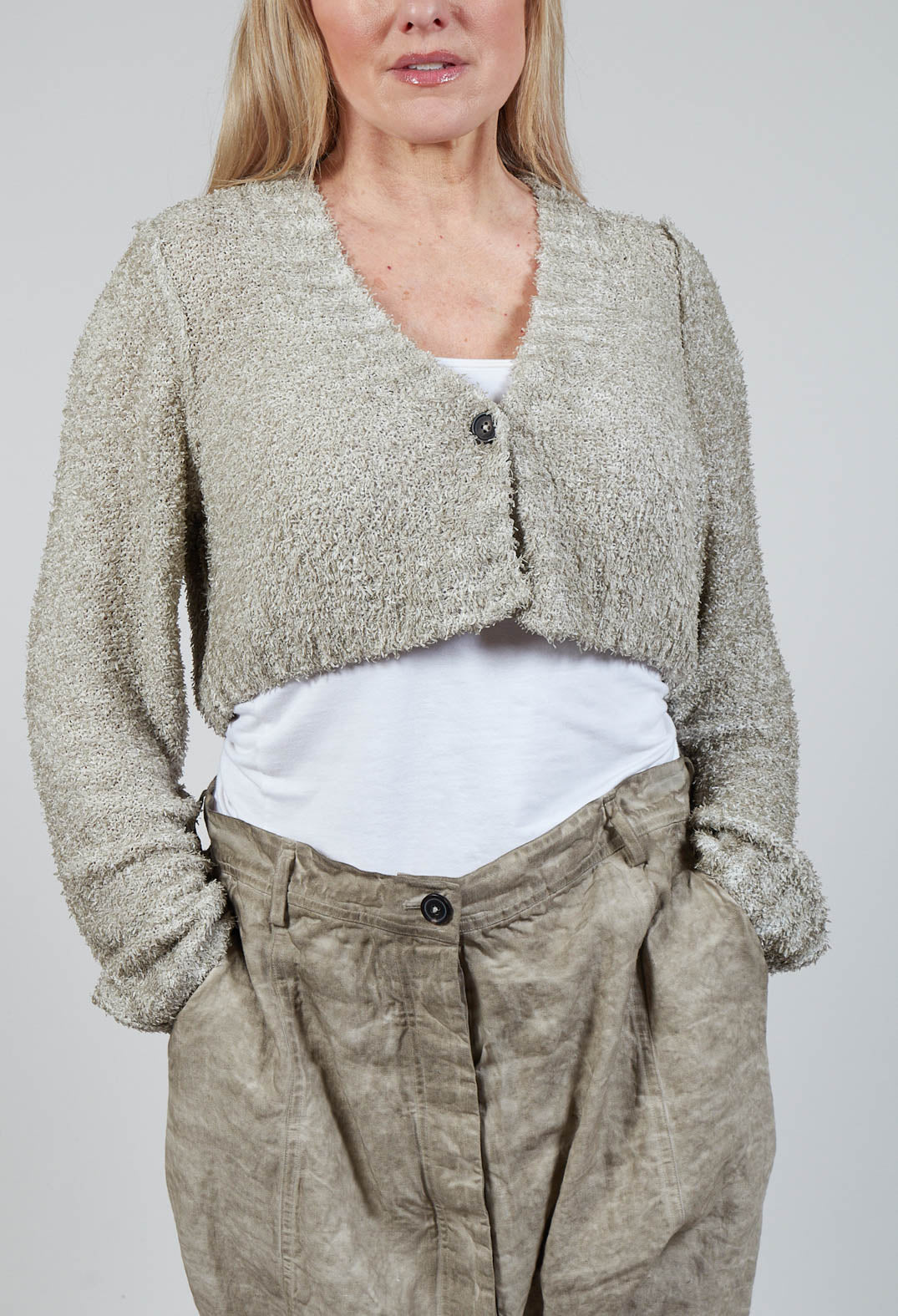 Cropped Cardigan in Straw Cloud
