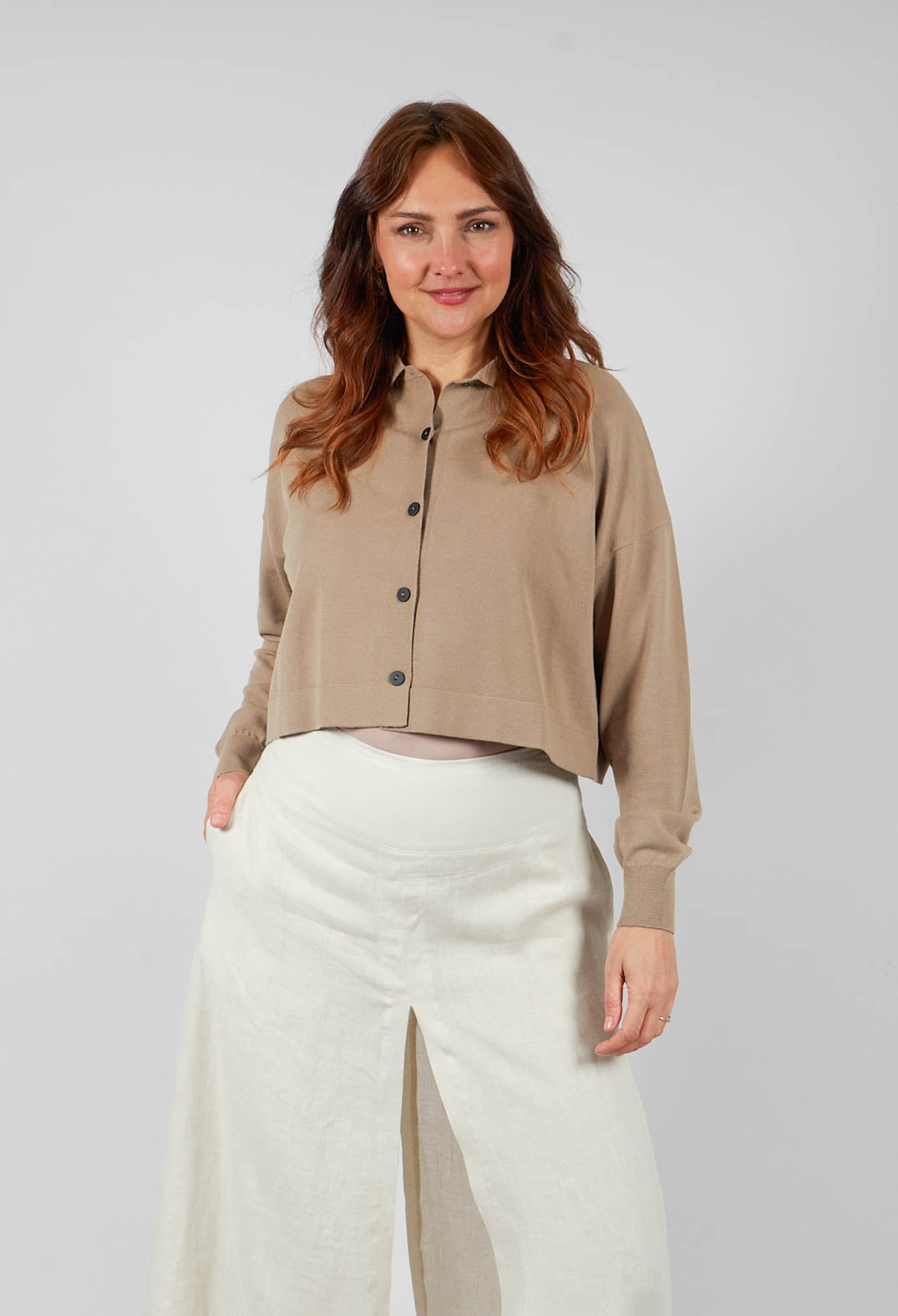 Cropped Cardigan in Taupe