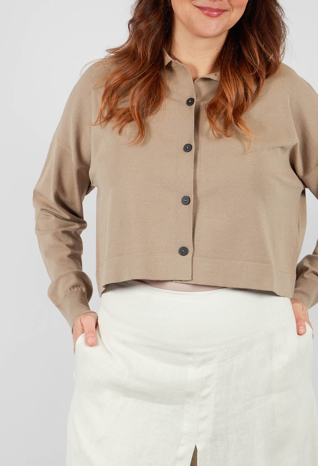 Cropped Cardigan in Taupe