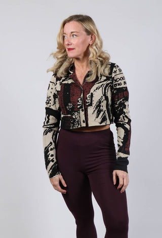 Cropped Cardigan with Collar in Wood Jacquard