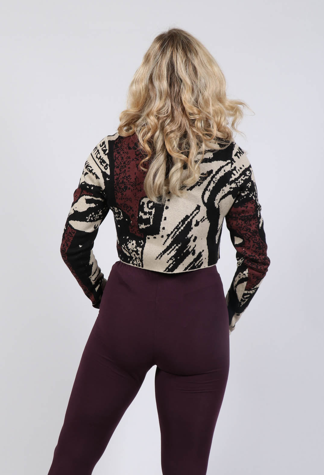 Cropped Cardigan with Collar in Wood Jacquard