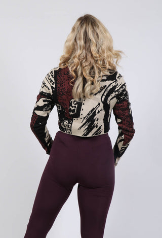 Cropped Cardigan with Collar in Wood Jacquard
