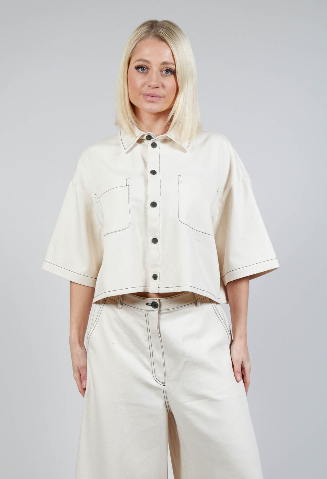 Cropped Denim Shirt in Off White
