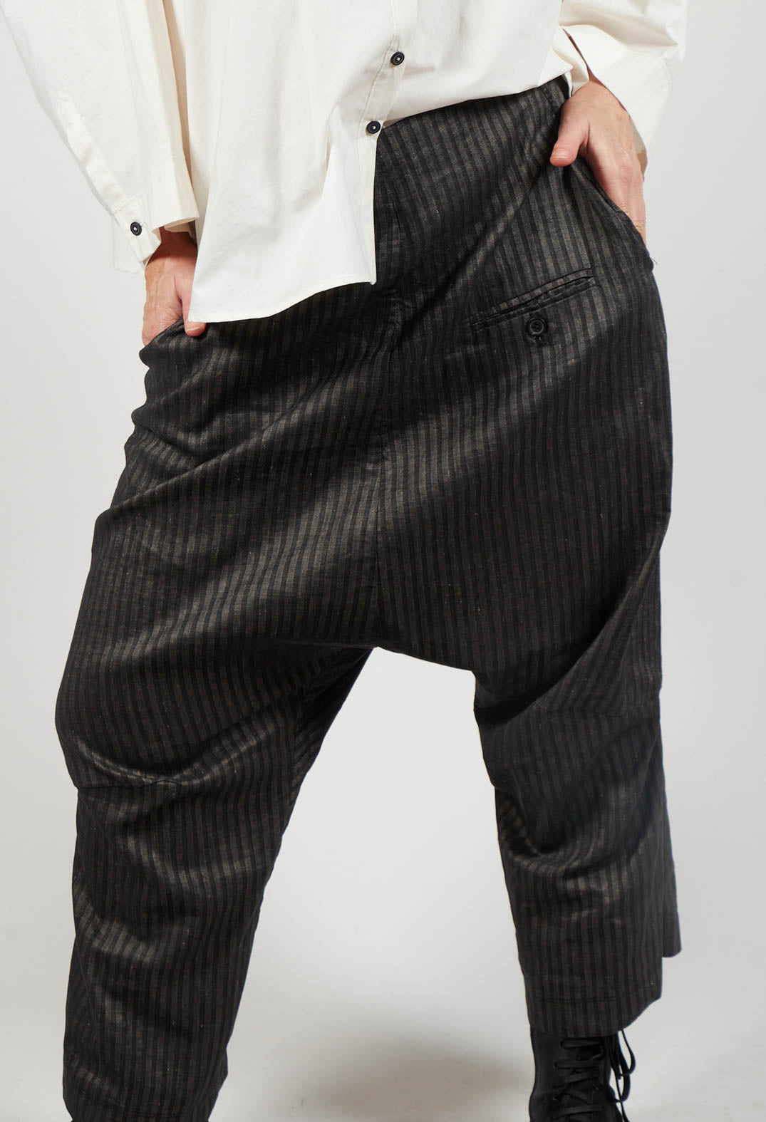 Cropped Drop Crotch Trouser in Cappuccino Stripe