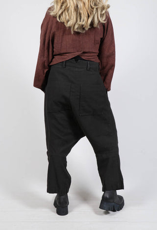 Cropped Drop Crotch Trousers in Black Cloud