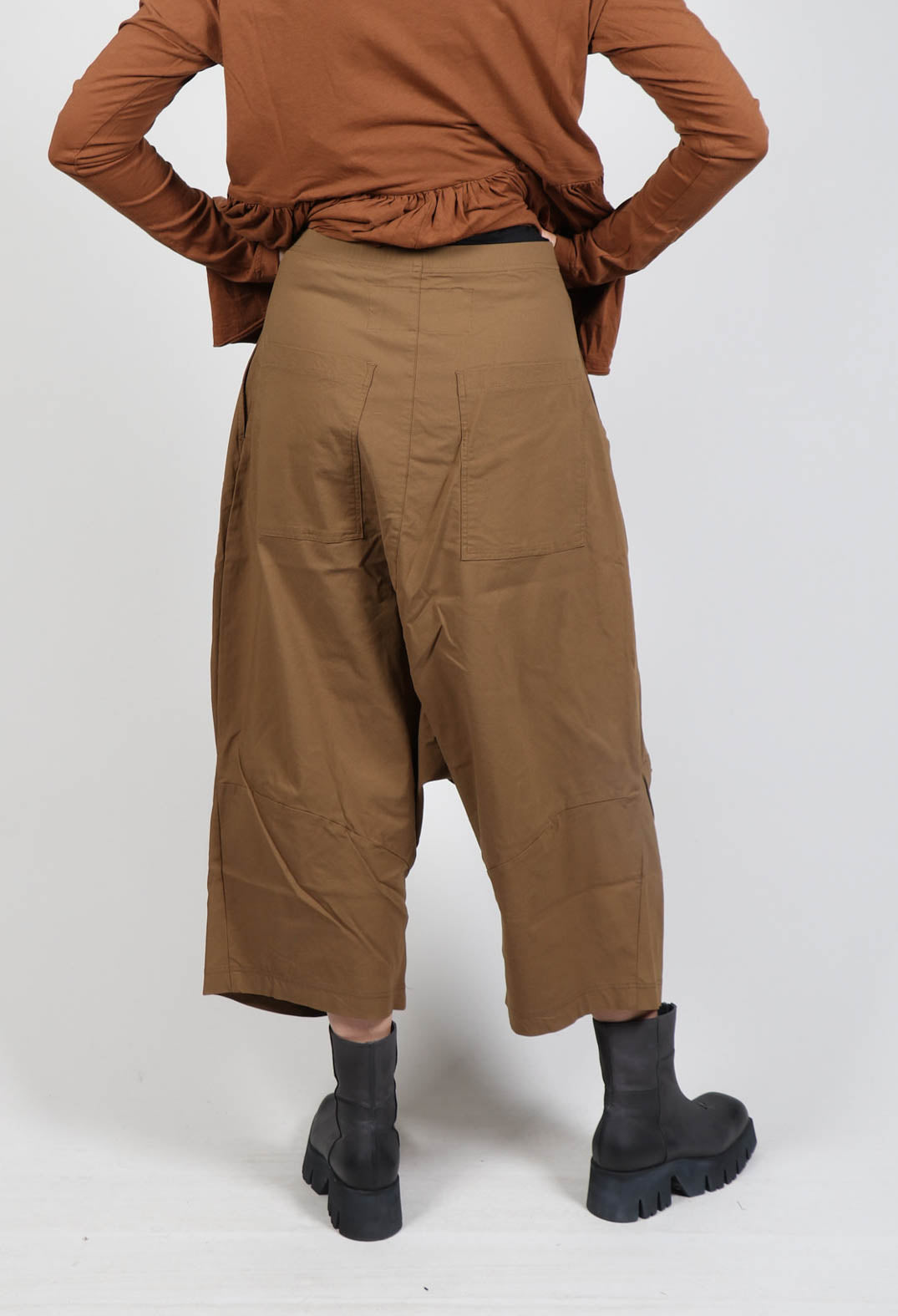 Cropped Drop Crotch Trousers in Bronze