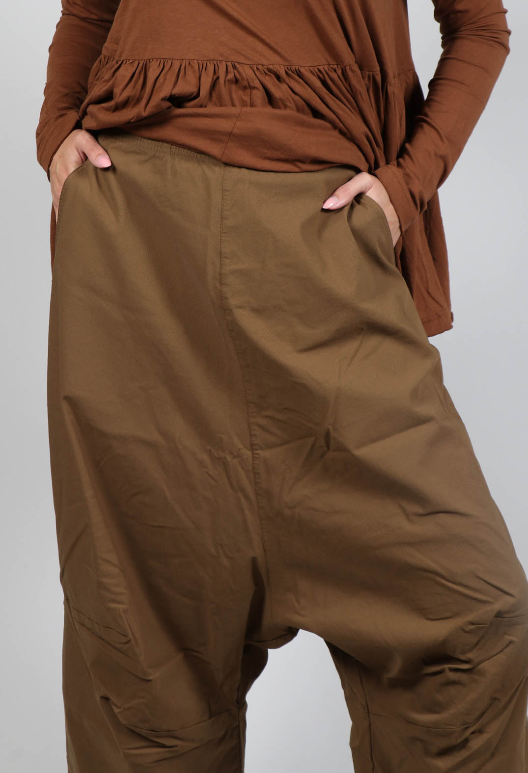 Cropped Drop Crotch Trousers in Bronze