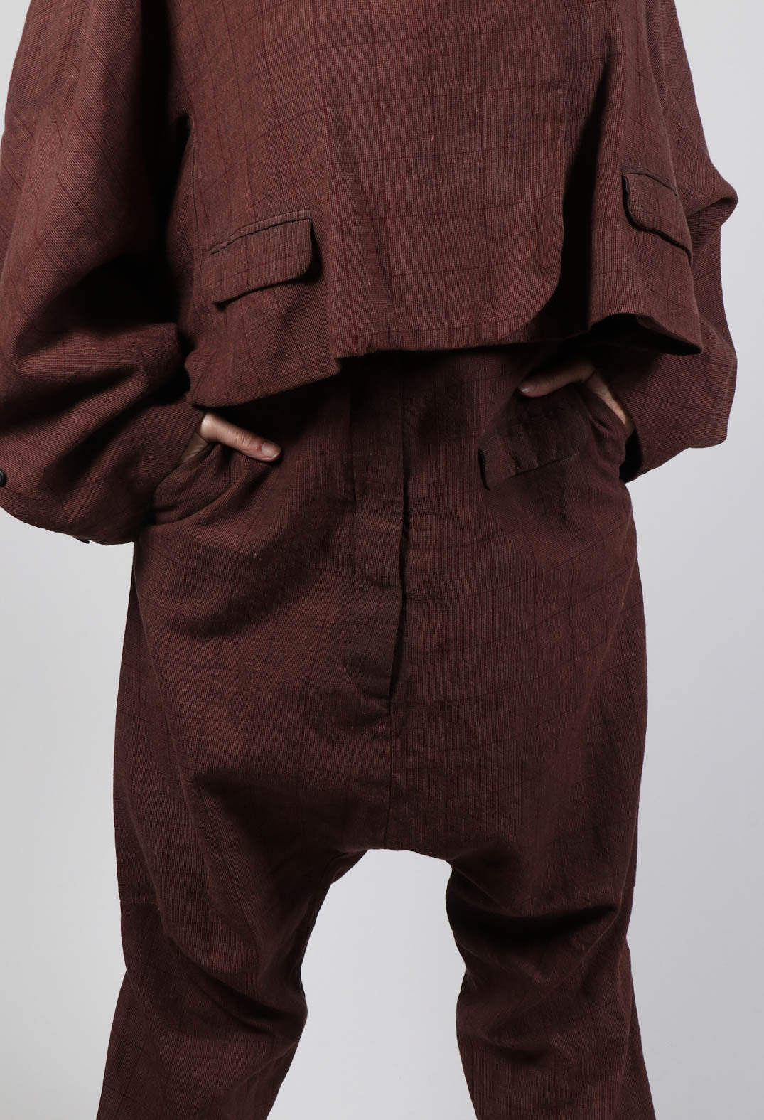 Cropped Drop Crotch Trousers in Rust Cloud
