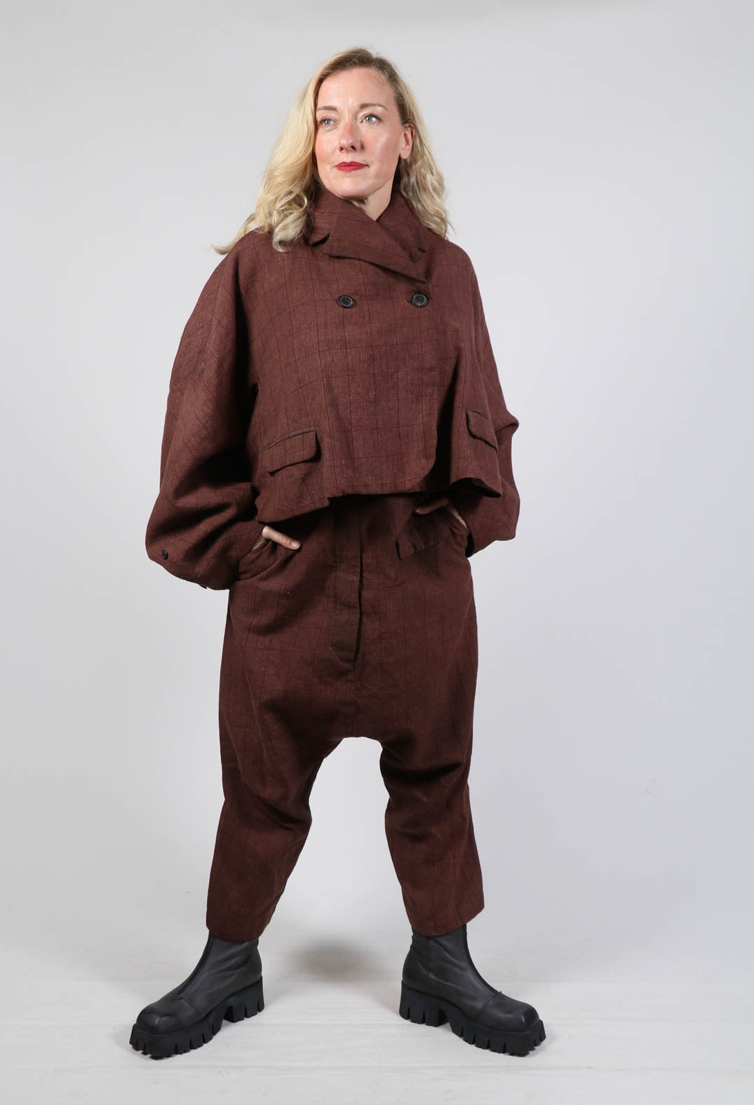 Cropped Drop Crotch Trousers in Rust Cloud