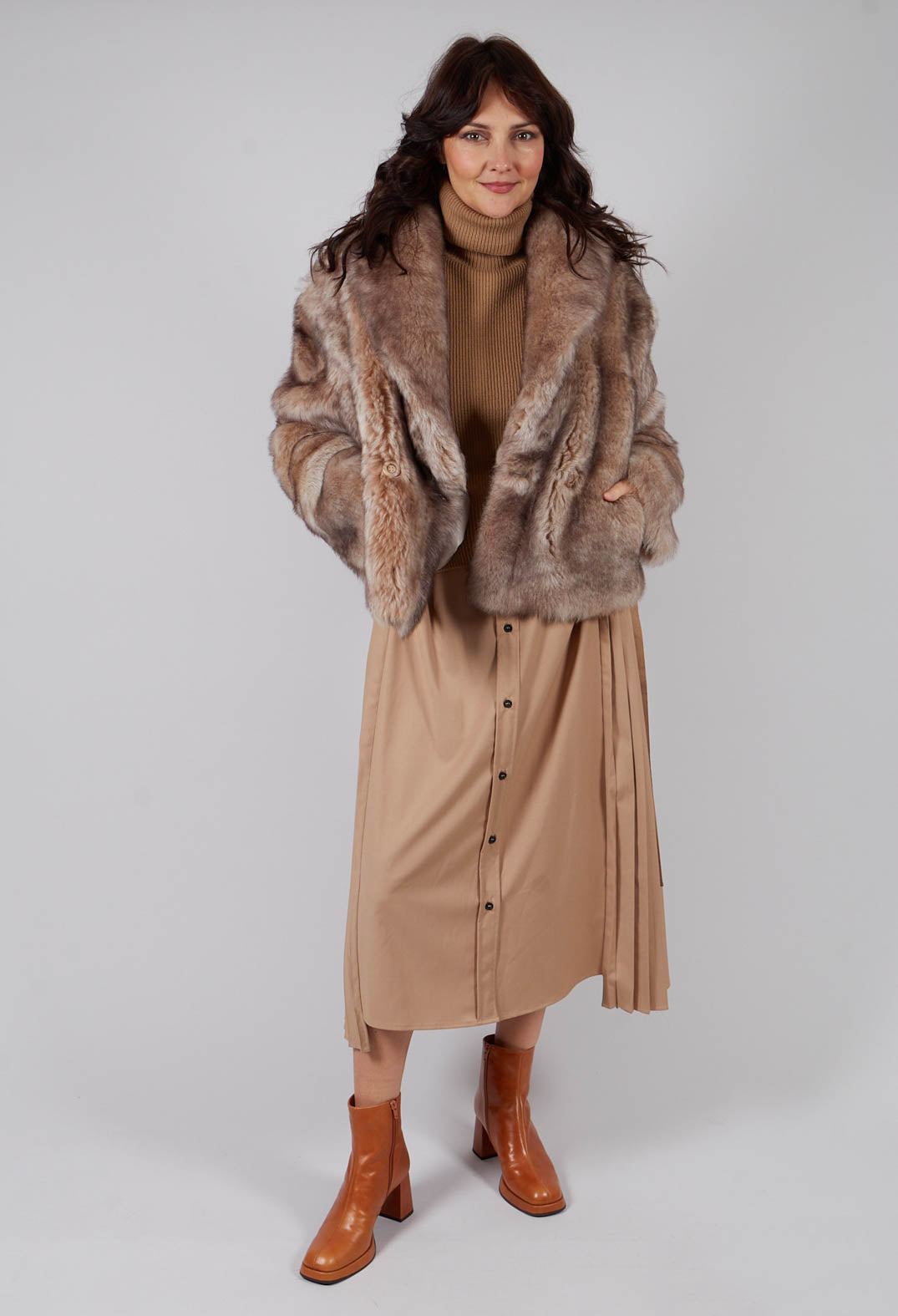 Cropped Fur Jacket with Wrap around Front